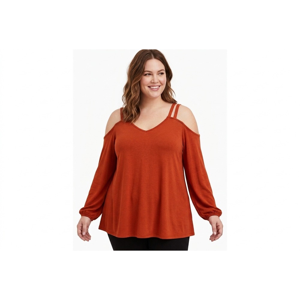 NWT Torrid Cold Shoulder Top Spice Orange Strappy V-Neck Balloon Sleeve - 2X
